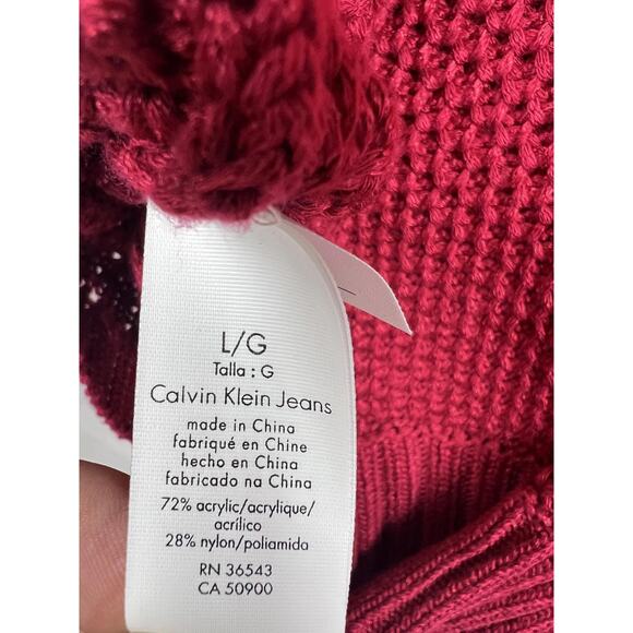 Calvin Klein Jeans Women's Large Red Open Knit Sweater Acrylic Nylon Chunky EUC - Picture 9 of 10